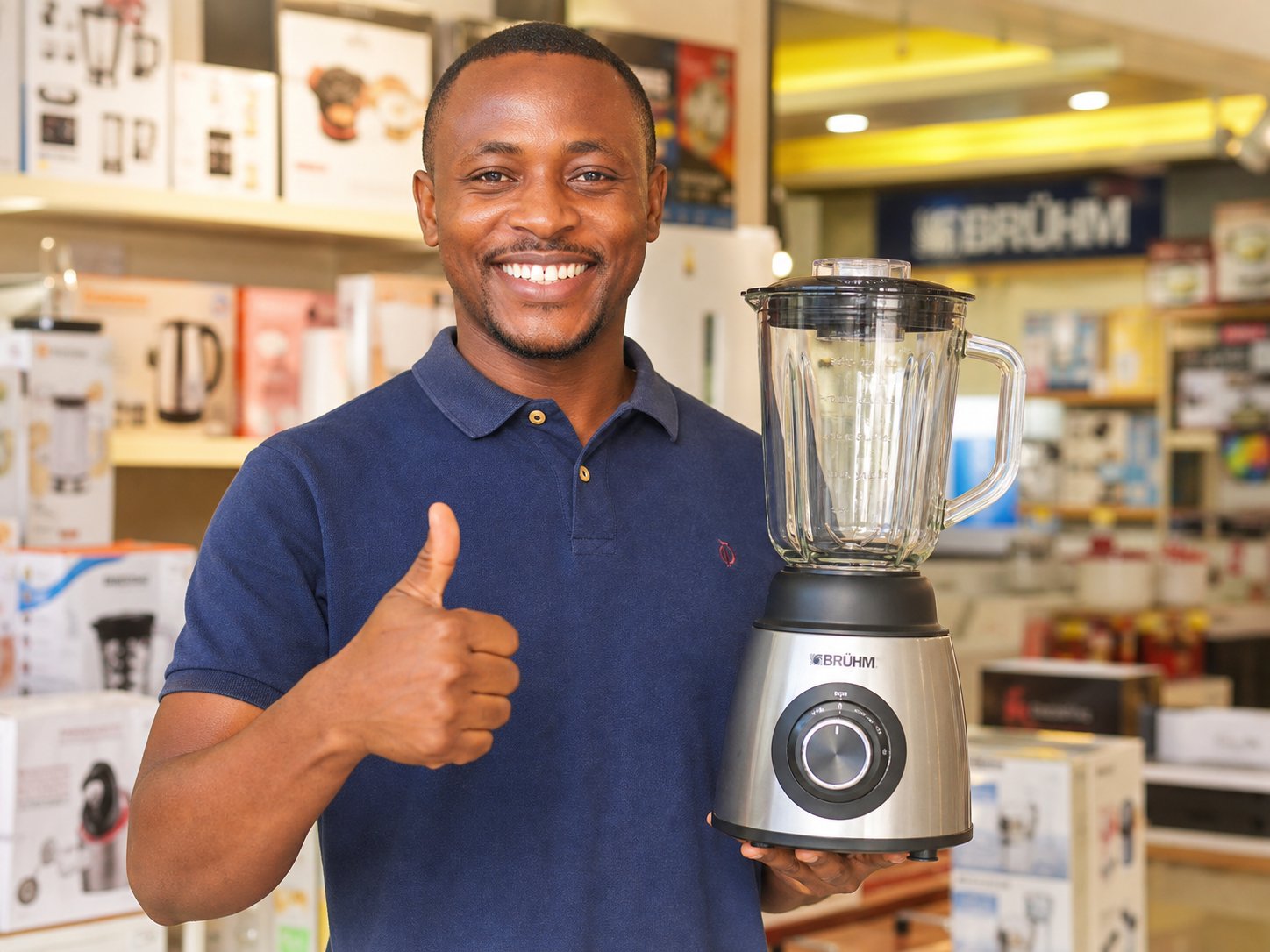 Happy customer with his brand new blender